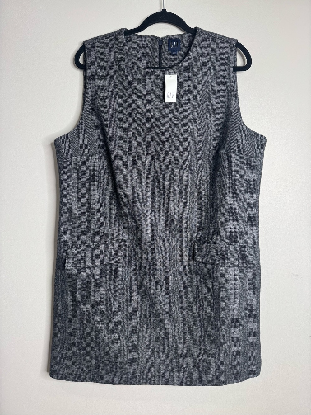 NWT GAP Wool Blend Herringbone Shift Mini Dress Sleeveless Academia Preppy XL